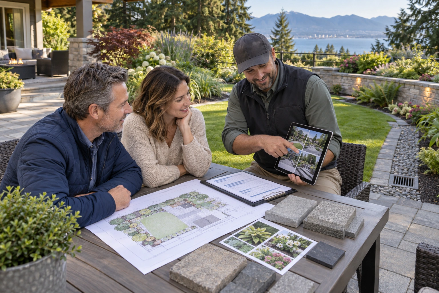 Homeowners learning how to choose a landscaping contractor that residents can trust
