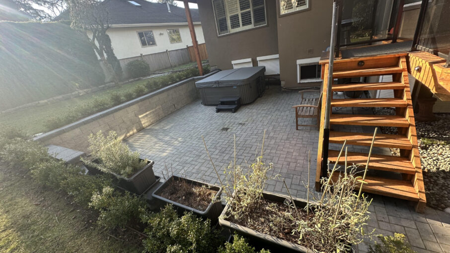 white rock retaining wall and patio
