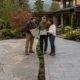 Side-by-side comparison of natural stone and concrete pavers for a British Columbia home patio.