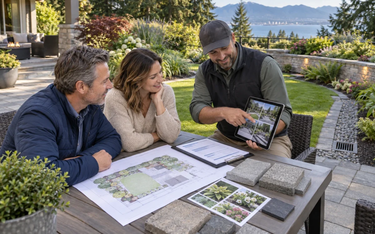 Homeowners learning how to choose a landscaping contractor that residents can trust