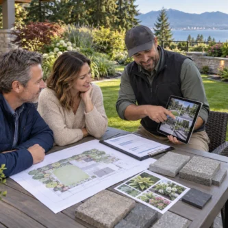 Homeowners learning how to choose a landscaping contractor that residents can trust