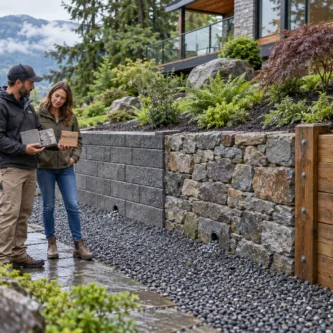 Retaining wall materials compared for a landscaped Delta property
